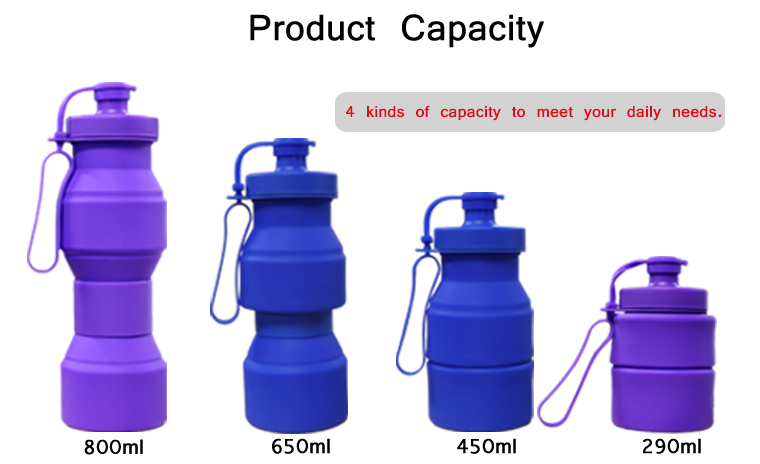 The silicone collapsible water bottle have 4 kinds of capacity to meet your daily needs by folding.