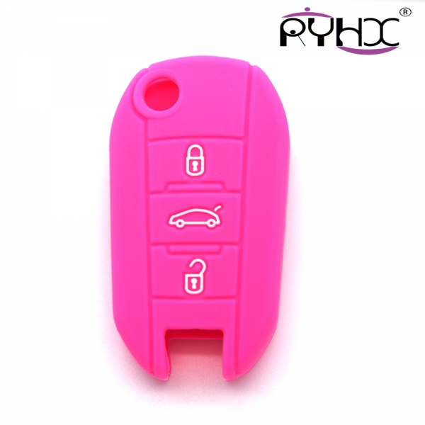 Peugeot car key covers, silicone car key case, dust-proof and waterproof car key protector,pink