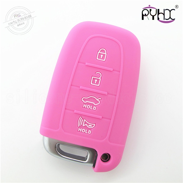 Hyundai car key silicone covers, environmental protection silicone key case, the most popular silicone car key protector, pink,4 buttons