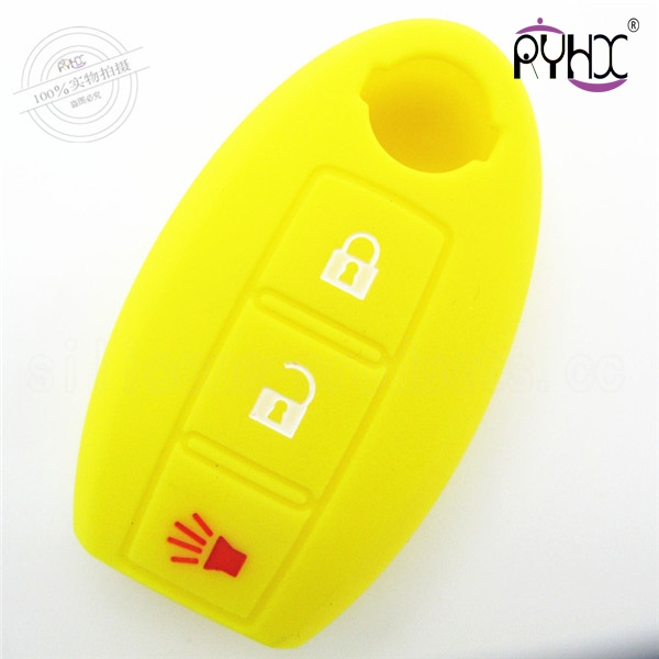 Nissan Livina silicone car key protector, flexible car key silicone protective covers, cheap key silicone shell for 3 buttons car, yellow