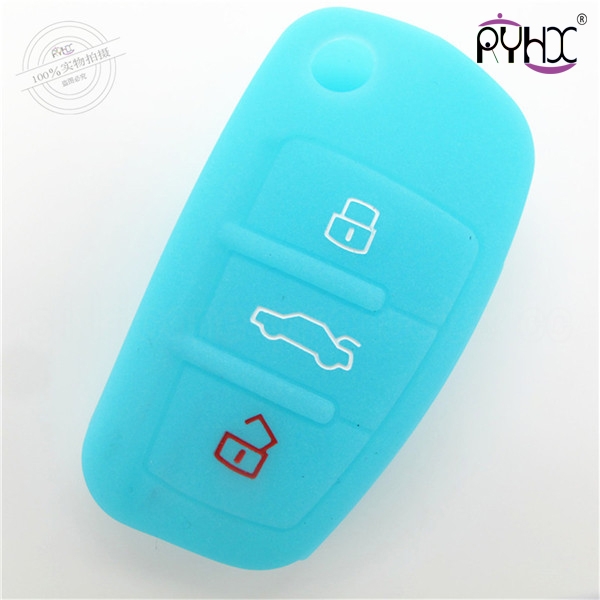 Audi A6L car silicone key cover in China,silicone key fob case for audi,glowblue