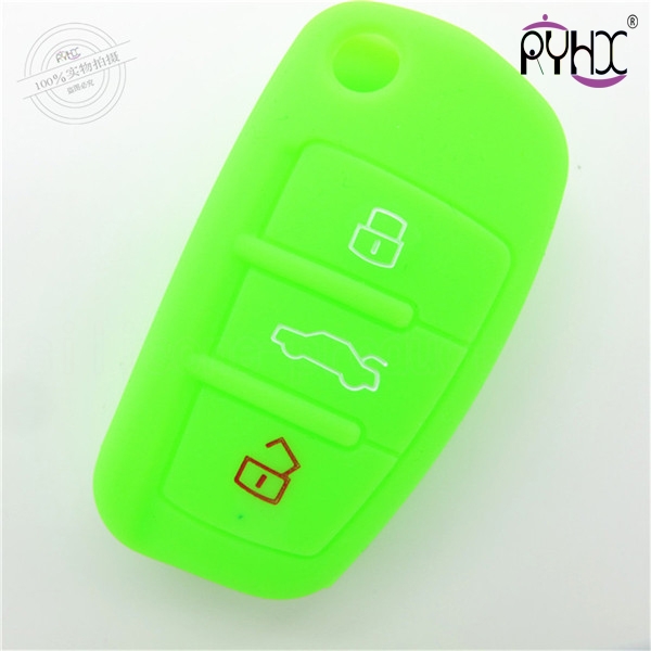 A6L car key cover,green,3 buttons,with logo,debossed design,silicone.