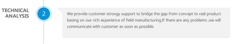 Technical analysis-We provide customer strongy support to bridge the gap from concept to real products basing on our rich experience of field manufacturing.If there are any problems,we will communicate with customer as soon as possible.