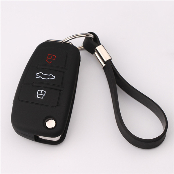 Black Audi siliocne key cover with keychain