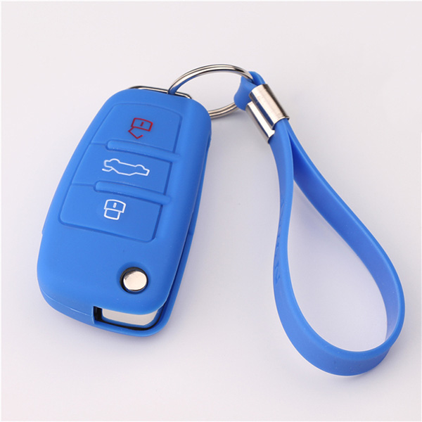 Blue Audi siliocne key cover with keychain