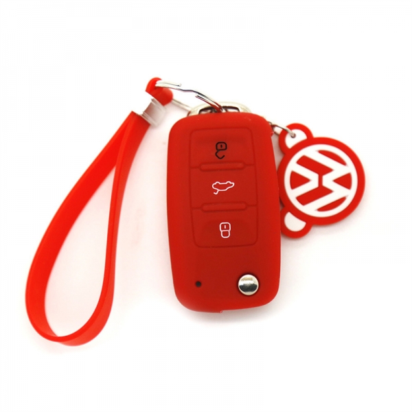 VW Silicone Key Cover with 3 Buttons and Embossed Design Fitting for Most Volkswagen Models