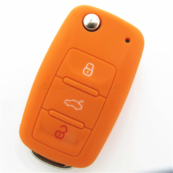 Polo car key cover,orange,3 bottons,debossed design