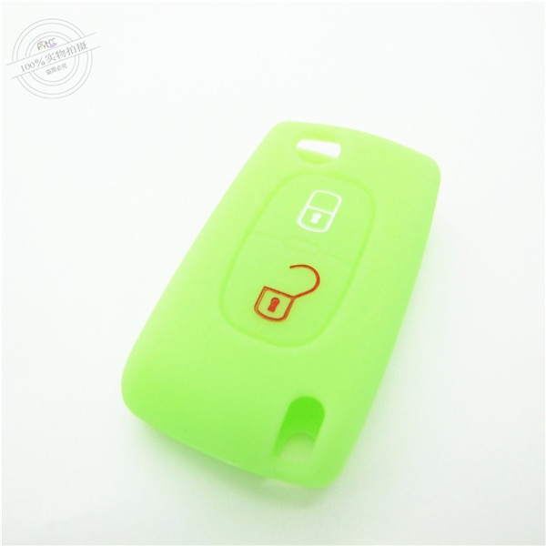 Citroen car key covers,best quality silicone car accessories, silicone car key case for Citroen, with 2 button, glow green
