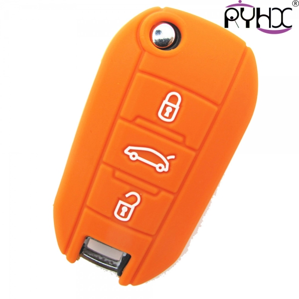 Peugeot car key covers, silicone car key case for Peugeot, hot sale car key fob covers,orange