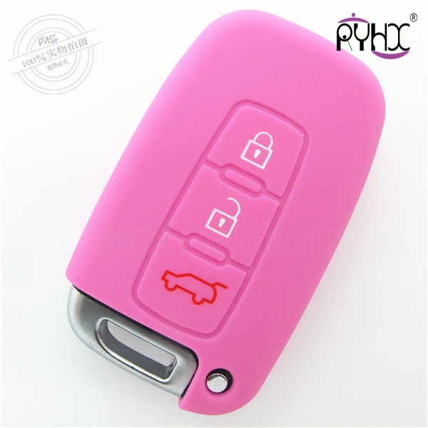 Hyundai car key silicone protective covers, car key silicone case in China Shenzhen, wholesale silicone car key bag,pink