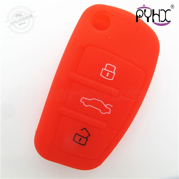 A6L car key cover,red,3 buttons,with logo,debossed design,silicone.