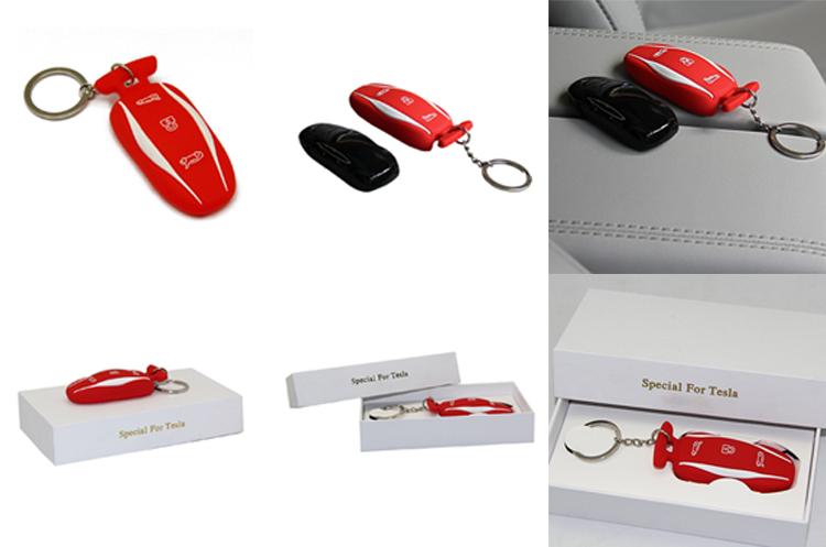 Red Silicone Car Key Cover for Tesla Model S from China silicone skins supplier.